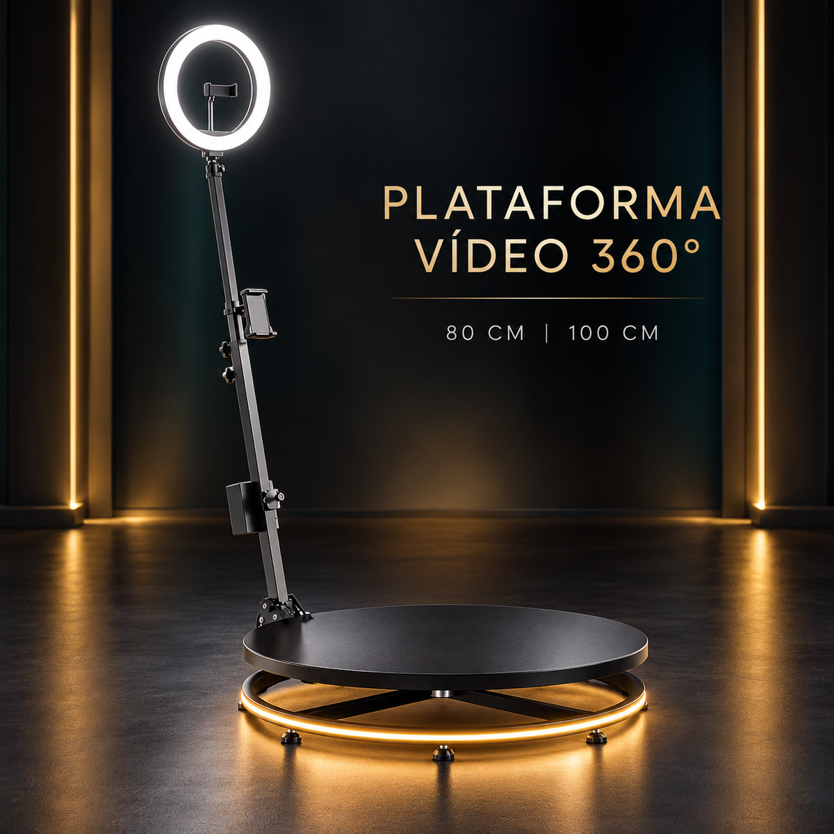 Plataforma Vídeo 360° Profissional com Ring Light